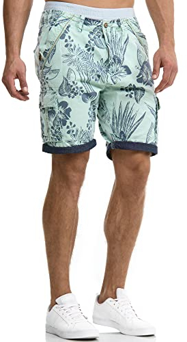 Indicode Herren Albert Cargo Shorts Hawaii | Kurze Hose Bermuda Cargoshorts für Männer Surf Spray, M