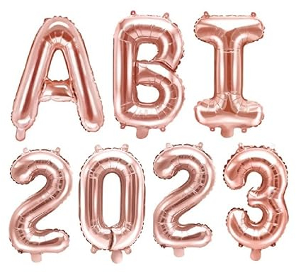 XXL Folien-Ballons ABI 2025 in rosé-gold Buchstaben-Girlande Luft-Ballons Schriftzug Höhe 35cm Abitur Schul-Abschluss Abi-Party Feier Schul-Ende Gymansium Matura Diplom Reife-Prüfung Raum-Deko-ration