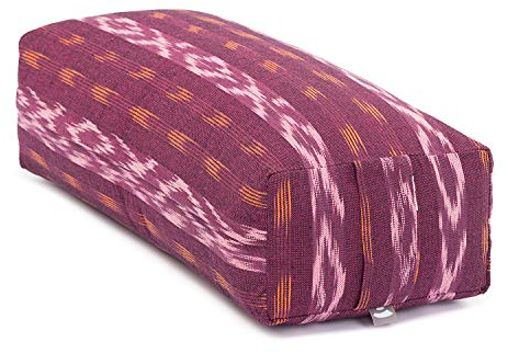 Bodhi Yoga Bolster Salamba | Ethno Collection | Ikat-Webstoff, weinrot Gemustert, Kapok