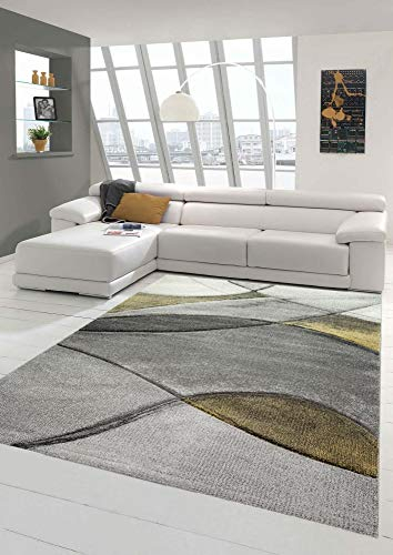 Teppich modern Teppich Wohnzimmer abstrakt in gelb grau Pastell Größe 80x150 cm