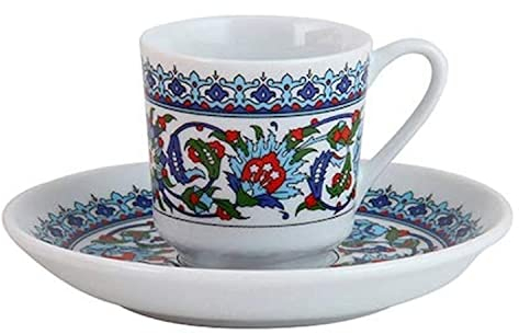parti dolabı Lot de 5 tasses à café expresso turc arabe avec soucoupes, pot, boîte authentique en velours bleu (2 ensembles)