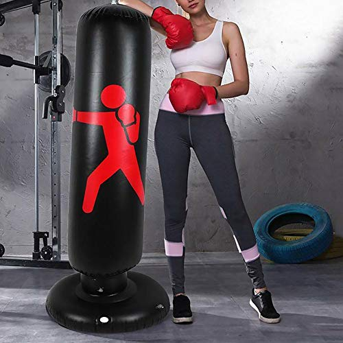 WingFly Sacco da Boxe, Sacco da Boxe da Terra 160 cm, Punching Sacco da Boxe da Boxe, Colonna Tumbler, Tumbler Gonfiabile per Addominali Fitness, Colonna da Combattimento per Bambini Adulti (Nero)