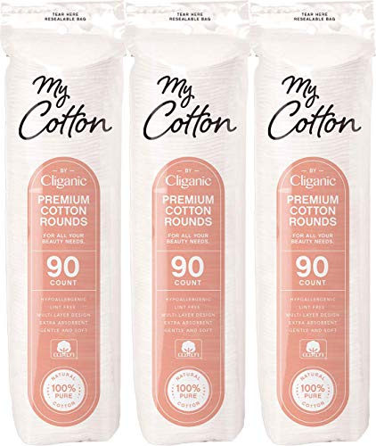 Premium Cotton Rounds for Face (270 Count) | Makeup Remover Pads, Hypoallergenic, Lint-Free | 100% Pure Cotton