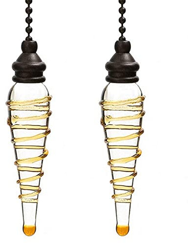 Ceiling Fan Pull Chains Ornaments 12 Inches Yellow Glass Pendant with Bead Pull Chain Connectors Decorative Extension For Ceiling Light Lamp Fan Chain 2 Pcs(Copper)