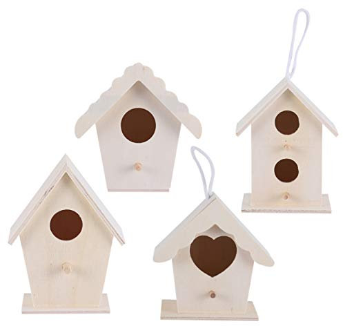 Milisten 4 Stück Vogelkäfig Aus Holz Vogelhäuschen Zum Bemalen Vogel Hängende Hütte Vogelhaus Zum Aufhängen Hängendes Vogelhaus Mini-holzhaus-Ornament Mini-Fink Bambus Kind Nistkasten Kauen