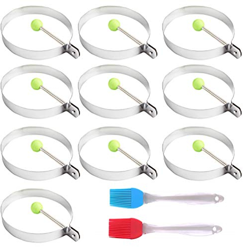Cabilock - 12 stampi per uova al tegamino, in acciaio INOX, antiaderenti, con spazzole, per arrostire uova, pancake, sandwich