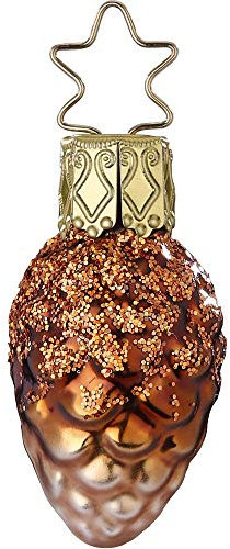 Christbaumschmuck Christbaumhänger Inge-Glas mit Sternenkrönchen, handbemalt und mundgeblasen, Mini Zapfen, 4.5 cm, Tief im Wald