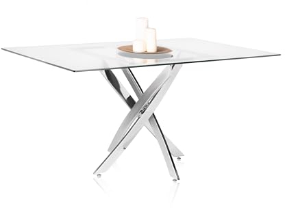 Thunder, Mesa de Comedor Fija, Mesa de Salon o Cocina, Acabado en Cristal Templado y Metal Cromado, Medidas: 150 cm (Largo) x 90 cm (Ancho) x 75 cm (Alto)