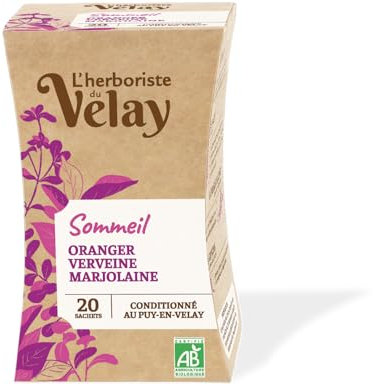 L'Herboriste du Velay - Infusion BIO Sommeil - Fleurs et Feuilles d'Oranger, Verveine, Marjolaine - Ingrédients 100% Issus de l'Agriculture Biologique - Boite de 20 Sachets