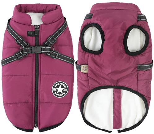 Aiboria Hundejacken für den Hundemantel Winter Winddicht Wasserdicht Skifahren Hundeweste Fleece Warme Hunde Jacke Mit Brustgurt Gurt Violett XL