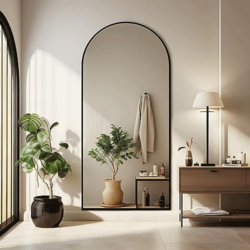 PexFix Miroir de Sol Moderne Pleine Longueur avec Support sur Pied, Miroir Mural arqué pour Chambre à Coucher, 180,3 x 78,7 cm, Noir