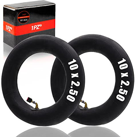 1PZ SP1-W25 2x Cámara de aire 10 pulgadas 10x2.50 Compatible para Patinete Eléctrico Kugoo M4, Válvula codo 45 grados, Cámara de Repuesto para Dualtron Inokim OX Neumáticos 80/65-6 o 255x80