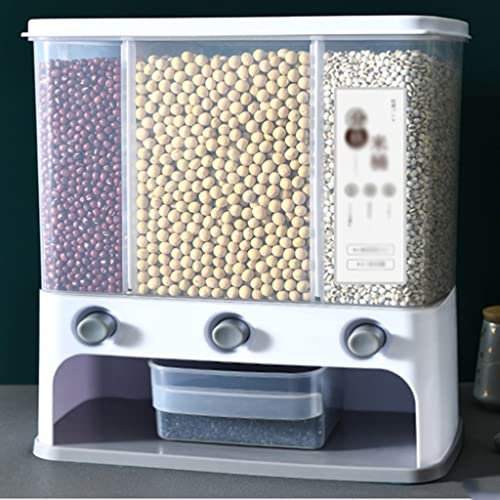 ZQDMYT Récipient Distributeur de céréales Multifonctions, 3 Compartiments Distributeur de denrées Alimentaires sèches Machine d'avoine Polyvalente (Peut contenir 5,5 kg) Comptoir (Color : Gris)