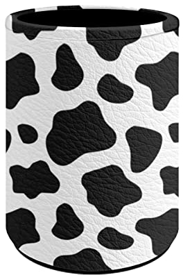 Suhoaziia Weißes und schwarzes Kuh-Design, modischer Stifthalter, Ständer, Schreibtisch-Dekoration für Mädchen, Frauen, Kinder, runder Stifthalter
