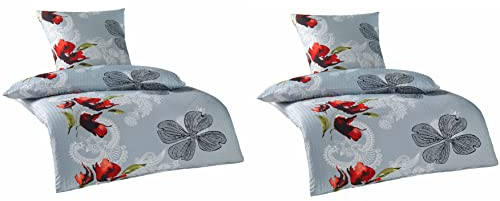 MB Warenhandel24 Bettwäsche Seersucker Microfaser 4 teilig Doppelpack Spar Set mit Reißverschluss 2X 135x200 cm + 2X 80x80 cm (Emma)