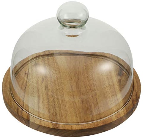 BESTonZON Glas Kuchenplatte mit Deckel Tortenplatte Holz Tortenständer Kuchen Glasglocke Kuchenglocke Käseglocke Kuchenständer Serviertablett Mini Patisserie für Kuchen Gebäck Desserts Steht