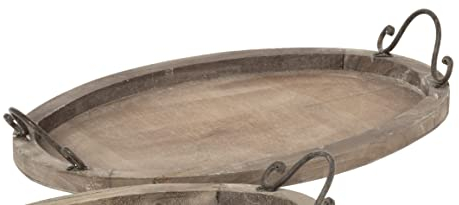 ETC dekoratives Tablett ovales Deko-Tablett mit Griffen Holz und Metall braun Shabby Vintage Landhaus Optik (groß)