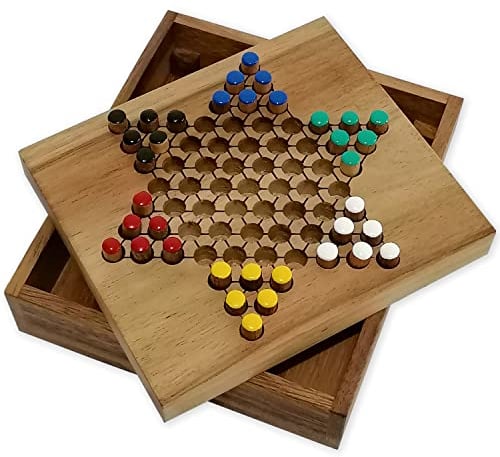 Dames Chinoises Jeu de société Familial en Bois Massif de 2 à 6 Joueurs. Fabrication Artisanale aux Normes CE. Dimensions 15 x 13 cm. Marque française LEDELIRANT®. Plateau refermable, Jeux de Voyage.