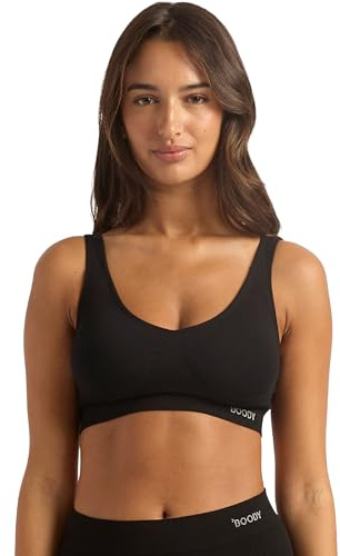 Boody Women’s Seamless Padded Crop Bra | Bras for Women | Seamfree Comfort Bamboo Bralette | Non-Adjustable Straps Black