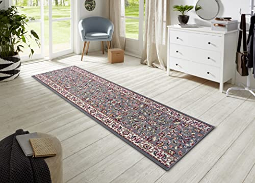 Hanse Home Teppich Läufer Vintage 80x350cm – Teppichläufer Weicher Kurzflor Teppich Retro Vintage Design Läufer für Flur, Schlafzimmer, Kinderzimmer, Badezimmer, Wohnzimmer, Küche Dekoläufer – Grau