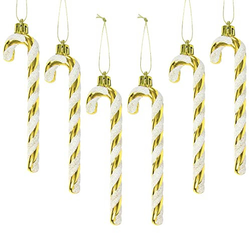 Jagowa 6 Stück Weihnachten Glitzer Zuckerstange Weihnachtsbaum Dekorationen Ornament Gehstock Anhänger Dekorationen (Gold)