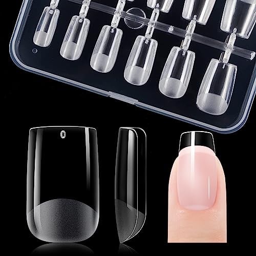 Gelike ec Capsule Americaine Ongle Gel, PMMA Faux Ongles Court Carré 120 Pièces 12 Tailles Couverture Complète, Capsule Pose Americaine Ongle Transparente