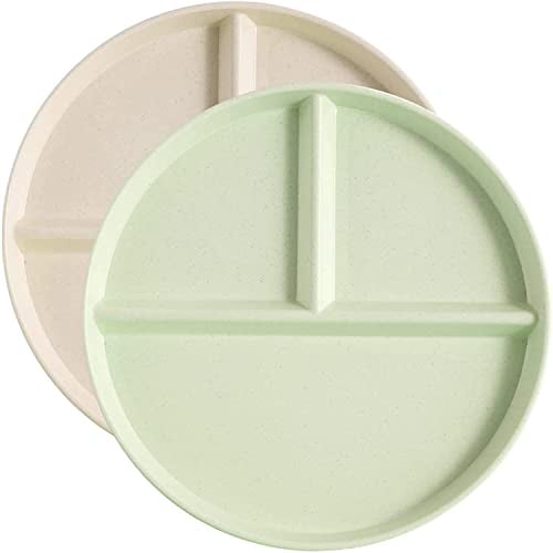 sukevitor 2 Pcs Divided Plates, Divided Dinner Plates, Unbreakable Dinner Plate, Dinnerware Plate Microwave and Dishwasher Safe, Perfect for Adults Kids