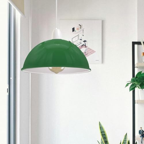 LEDSone Retro Industrial Ceiling Light Shades, Rustic Metal Dome Easy Fit Vintage Shades for Replacement Pendant Lighting Wall Lamps Table Bedroom, Kitchen, Office, Living Room (Green, 21cm) (DSEF30)