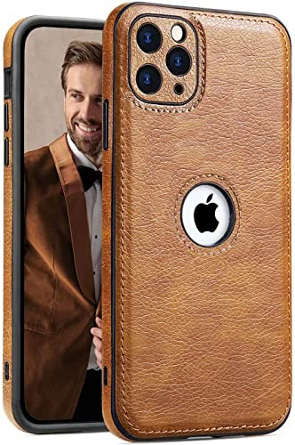 Custodia in Pelle PU per iPhone 11,Cover di Protezione per L'obiettivo della Fotocamera,PU Pelle Sottile Lusso Business Antiscivolo Grip Rugged Antiurto Pieno Protettivo Case per iPhone 11(Marrone)