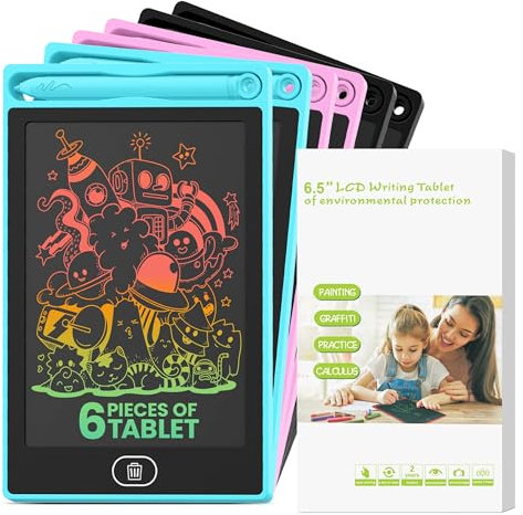 LCD Writing Tablet for Kids - 6-Pack Writing Tablets, 6.5 Doodle Board, One-Click Erasure, Easy to Use Drawing Board - LCD Tablet Writing Board Gifts, Kids Drawing Pad Toys