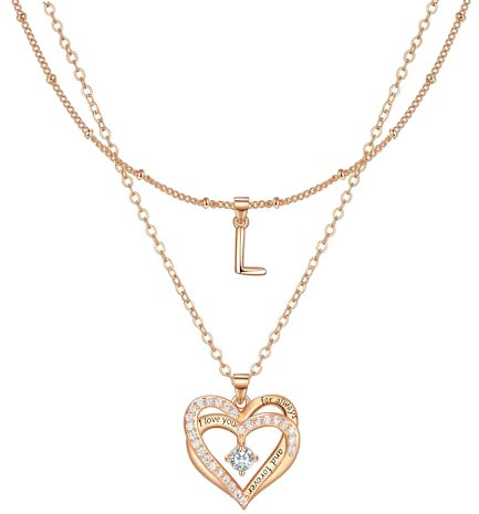 Lydreewam Rose Gold Layered Heart Necklaces for Women, Dainty Layering Heart Initial Letter L Necklaces with Cubic Zirconia, Adjustable Chain Necklaces Jewelry Gift