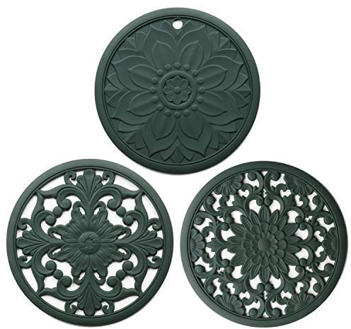 Awoeorsty Sottopentola in silicone, 3 presine resistenti al calore, multiuso, antiscivolo, per piani di lavoro della cucina e tavolo (verde)