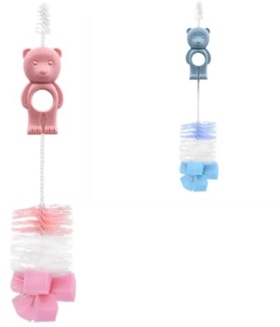 Lorelli Flaschen- und Saugenreinigungsbürste Bär 2 in 1 Griff zwei Bürstengrößen pink