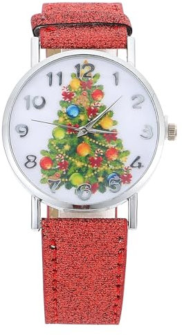 iplusmile Weihnachtsuhr - Weihnachtsbaum Muster Damenuhren - PU Lederuhr Quarzuhr Armbanduhr für Damen und Mädchen