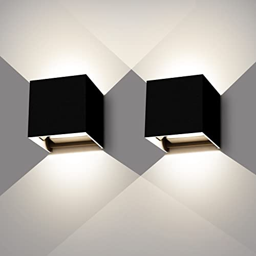 Kingwei 2 Stücke 12W LED Wandleuchte Innen/Außen 4000K Natürliches Weiß Wandlampen Schwarz IP65 Wasserdichte Außenwandleuchten Mit Einstellbar Abstrahlwinkel Aussenlampe