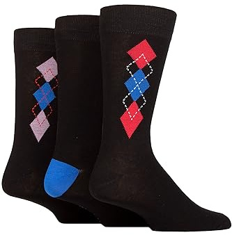 Glenmuir Mens Patterned Bamboo Socks Pack of 3 (7-11, Argyle Black)