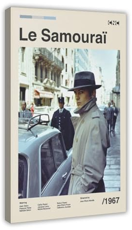 Le Samourai Vintage Minimalistisches Filmposter – Alain Delon – Mitte des Jahrhunderts, Wandkunstdruck, Leinwand-Poster, Wandkunst, Dekordruck, Bild, Gemälde für Wohnzimmer, Schlafzimmer, Dekoration,