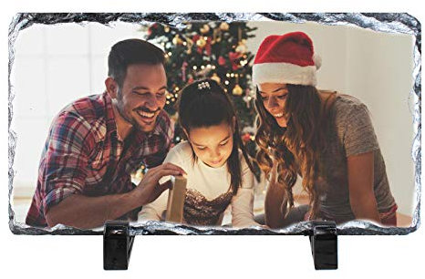 MEGAUK Schieferplatte mit Foto Bedrucken Lassen - Personalisiert Fotodruck Schiefer mit Ständer - Bedruckte Schiefertafel mit Bild Wunsch-Foto Fotogeschenk Selbst Gestalten (Rechteckig Schieferplatte)