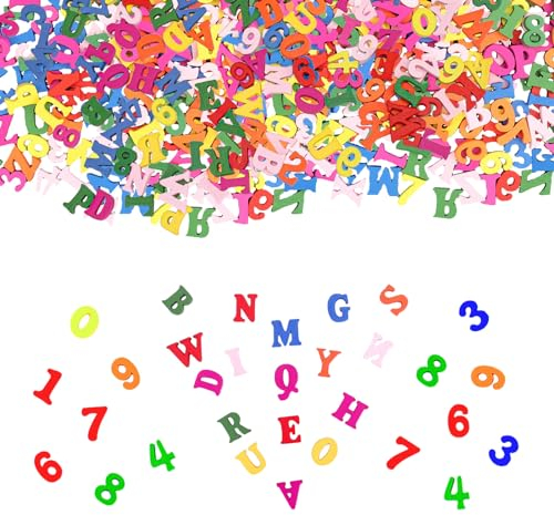 ParPix 200 Stück Konfetti Einschulung Deko, Holz Deko Einschulung Mädchen Junge, Streudeko Einschulung Zahlen und Buchstaben, Mehrfarbig Deko Einschulung Mädchen, Konfetti Tischdeko Einschulung