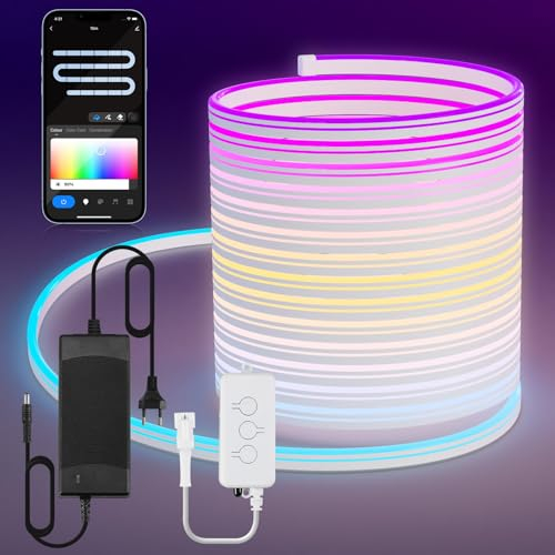 10m Neon Led Strip, 24V RGB mit IC LED Wasserdicht Flexible Neon Rope Lights mit Controller, APP Intelligente Steuerung, Musiksynchronisation,für Schlafzimmer, Wohnzimmer und Außendekoration