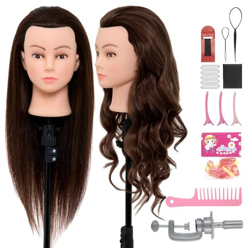 Neverland Beauty Frisierkopf 60% Echthaar 71cm Übungskopf Puppenkopf zum Frisieren Trainingsköpfe für Friseure Frisurenkopf mit Haare Zubehör und Tisch Halter(Dunkel Braun)