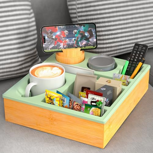 RGBDOT Vassoi per Divano - Vassoio portaoggetti per Divano, Vassoio da Spiaggia in Silicone con portabicchieri, Vassoio per Divano e Letto, Vassoio da Tavolo per Snack e Bevande(Verde)