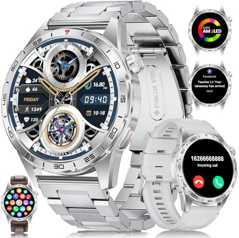 LIGE Smartwatch Uomo con 3 Cinturini, Batteria 400mAh 1.43 HD AMOLED Orologio Smartwatch con Chiamate Bluetooth, 113 Modalità Sport, 24H Cardiofrequenzimetro Sonno, IP68 Smart Watch per Android iOS