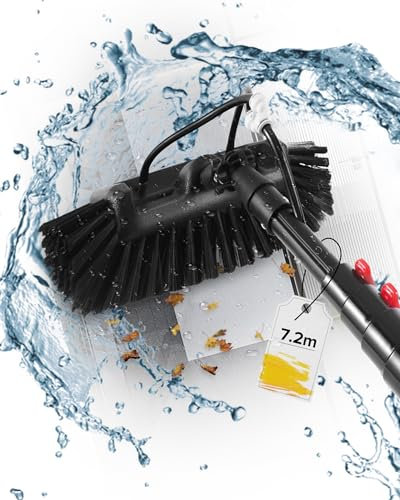 FoundGo Teleskop Waschbürste [7.2 Meter Ausziehbar] Waschbürste mit Teleskopstiel PV Anlage Reinigungsset mit Innenliegendem Schlauch Effektive Reinigung für Terrassendach Wintergarten Fassaden