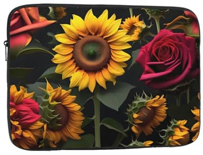 Sonnenblume Rose Druck Laptop Tasche Sammlung Schutz,Innentasche Aktentaschen für Laptops Tragbare Tasche Arbeit