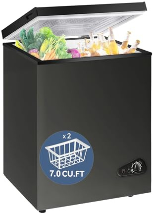 7.0 Cu Ft Chest Freezer - Energy Saving Quiet Top Open Door Mini Freezer Adjustable 6 Thermostat - Compact Small Deep Freezer w/Removable Basket and Defrost Water Drain for Home/Apartment/Garage
