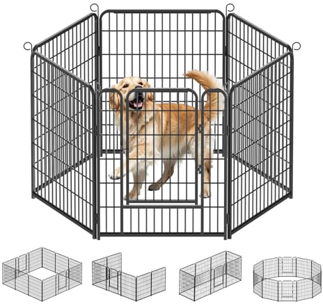 Enclos pour Chien 130x65cm, 6 Panneaux Parc modulable avec Porte verrouillable, Hauteur 80 cm, Clôture Pliable pour Chiens Chiots Lapins Rongeurs, Utilisation Intérieure et Extérieure