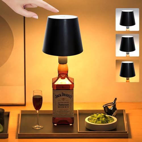 Lampe sans fil pour bouteille - Embout LED rechargeable - Abat-jour pour bouteilles - Lampe tactile sans fil - 3 couleurs - Pour bars, restaurants (café)