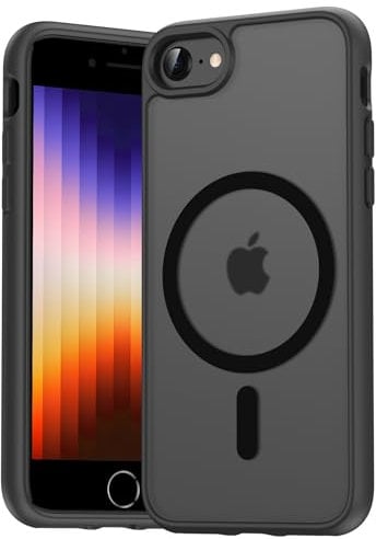 Natiiozie Magnetica Cover per iPhone SE 3/2 (2022/2020), iPhone 8/7 Compatibile con MagSafe Custodia Traslucida Opaca Posteriore, Antiurto Anti-impronta Resistente ai Graffi Protettiva Case Nero