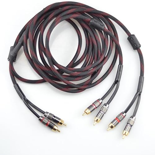 Unifizz Cable divisor RCA blindado de 2 pies para subwoofer estéreo de audio y vídeo, 2 machos a 4 machos, adaptador en Y, cable de extensión chapado en oro de 24 quilates
